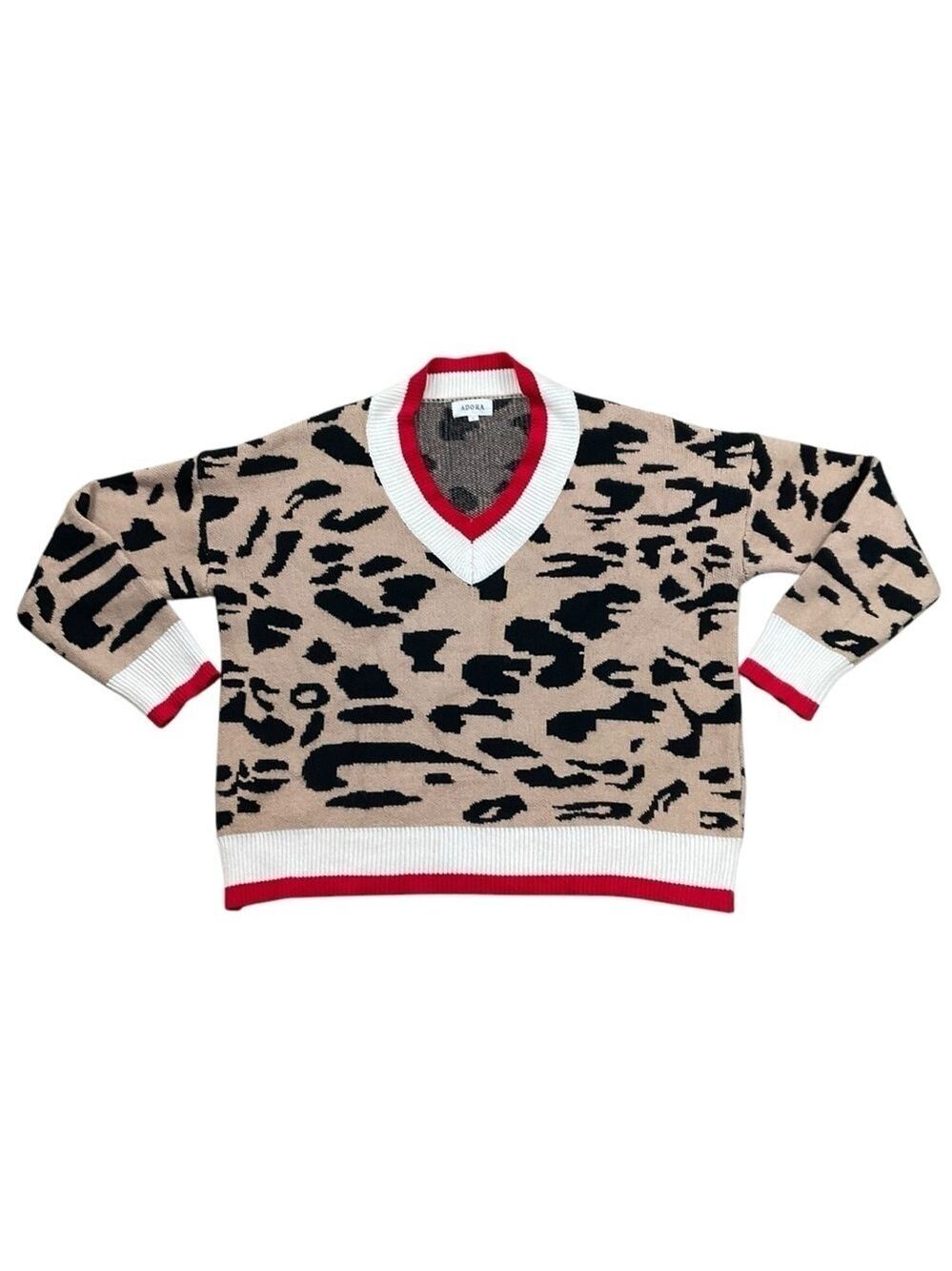 Adora Leopard Print V-neck Pullover Sweater Size Large
